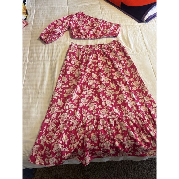 The Drop Women's Anupa Cotton One Shoulder Cropped Top, Hot Pink Floral XL NWT - Picture 1 of 12